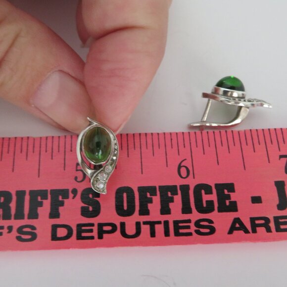 NATURAL Chrome Diopside Sterling Silver Curved Leaves Design Earrings - Picture 15 of 15